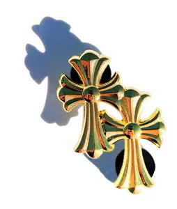 Gold Cross Pin for Caps Clothing Enamel Badge double crosses Pin For Caps And Clothing Enamel Badge Religious Christian Catholic faith