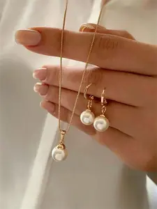 Fashion Faux Pearl Decorated Jewelry Set, Gold Jewelry Set, Fashionable Jewelry Set, Chain, Pendants, Fashion Necklace & Earrings for Party, Daily Decor, Trendy All-match & Exquisite Jewelry for Birthday Gift