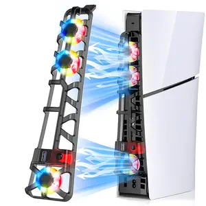 RGB Light Cooling Fan for PS5 Slim, Temperature Controlled Fan Speed,  Memory Start-Stop Function, USB 3.0 Hub, Efficient Quiet Fan for PS 5 Slim Disc & Digital