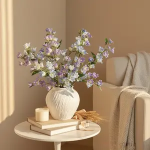 Bellflower Long Stem Artificial Blooms Fake Lily of the Valley Silk Floral Arrangements for Wedding Hall Home Dining Table Decor Ceremony Centerpiece Displays Purple Fruit Ornaments