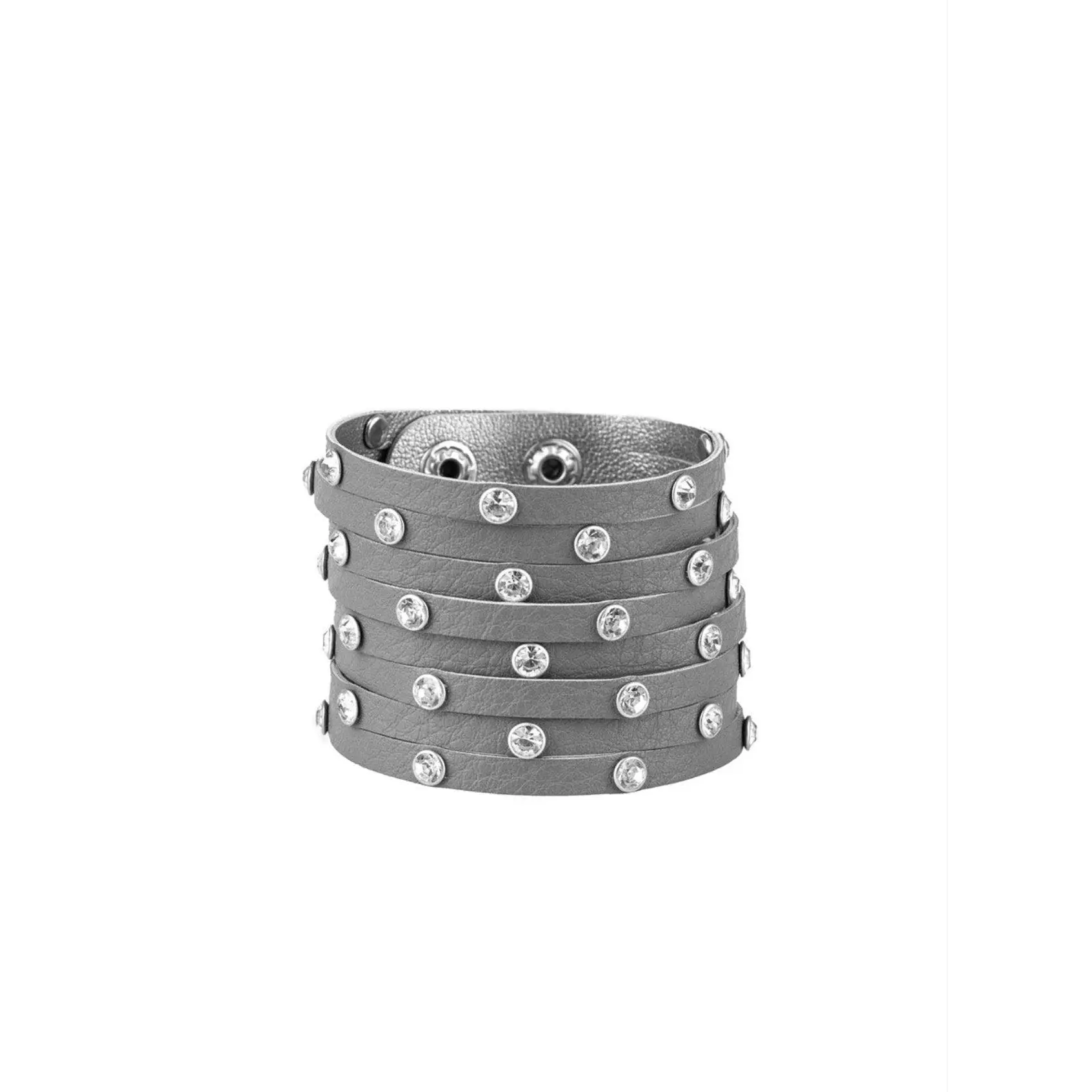 Gray Leather & Rhinestone "Sass Squad" Urban Wrap Bracelet