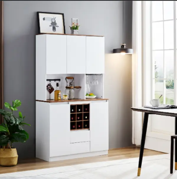 Farmhouse Coffee Bar Wine Cabinet, 68.9" Kitchen Buffet Cabinet with Storage for Home and Restaurant Use