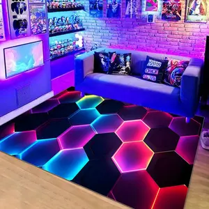 Neon Gaming Room Carpet, Video Game Rug, Perfect Gift for Gamers, Vibrant Decor for Living Room, Ideal Birthday Present for E-Sports Enthusiasts, Gaming Rugs