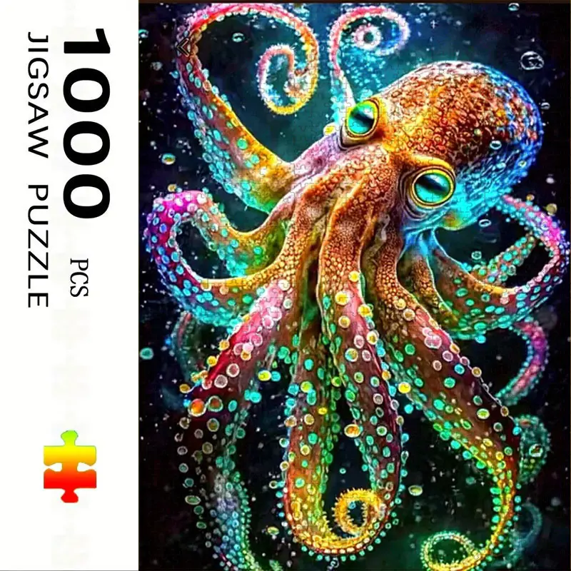 1000-Piece Large Paper Jigsaw Puzzle Set, Octopus Jigsaw Puzzles, Octopus Theme DIY Decoration Kit, Fun Interactive Family Activity, No Frame Required