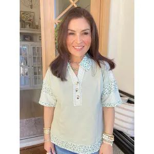 Sage Floral Collared Top