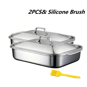 Stainless Steel Baking Pans with Lids & Handles Dishwasher Safe, Grill Pan for Veggies Snacks Fruits Desserts Cookware
