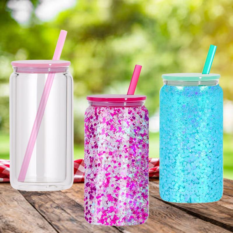 25/50PCS 16 oz Double Wall Plastic Snow Globe Tumbler with Lid & Straw for Cold Drinks and Snow Globe Glitter DIY Gift Waterbottletumbler Drinkware snow globe glitter diy