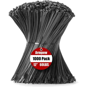 12 Inch Zip Ties Black 1000 PCS, 60 Lbs- Heavy Duty Tensile Strength, Nylon PA66 UV Resistant Cable Ties for Indoor and Outdoor Use - Ideal for object bundling and fastening