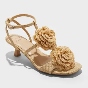 Women's Esme Floral Crochet Kitten Heels - A New Day