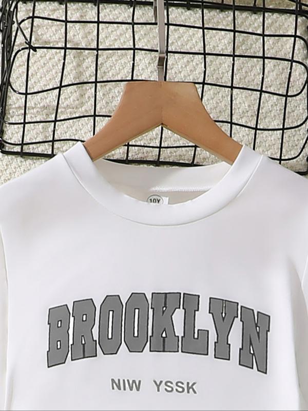 Girls' Letter Print Long Sleeve Top & Army Cargo Pants Set, Clothes, Casual Fall Winter, Fitted Woven Fabric, Daily Wear