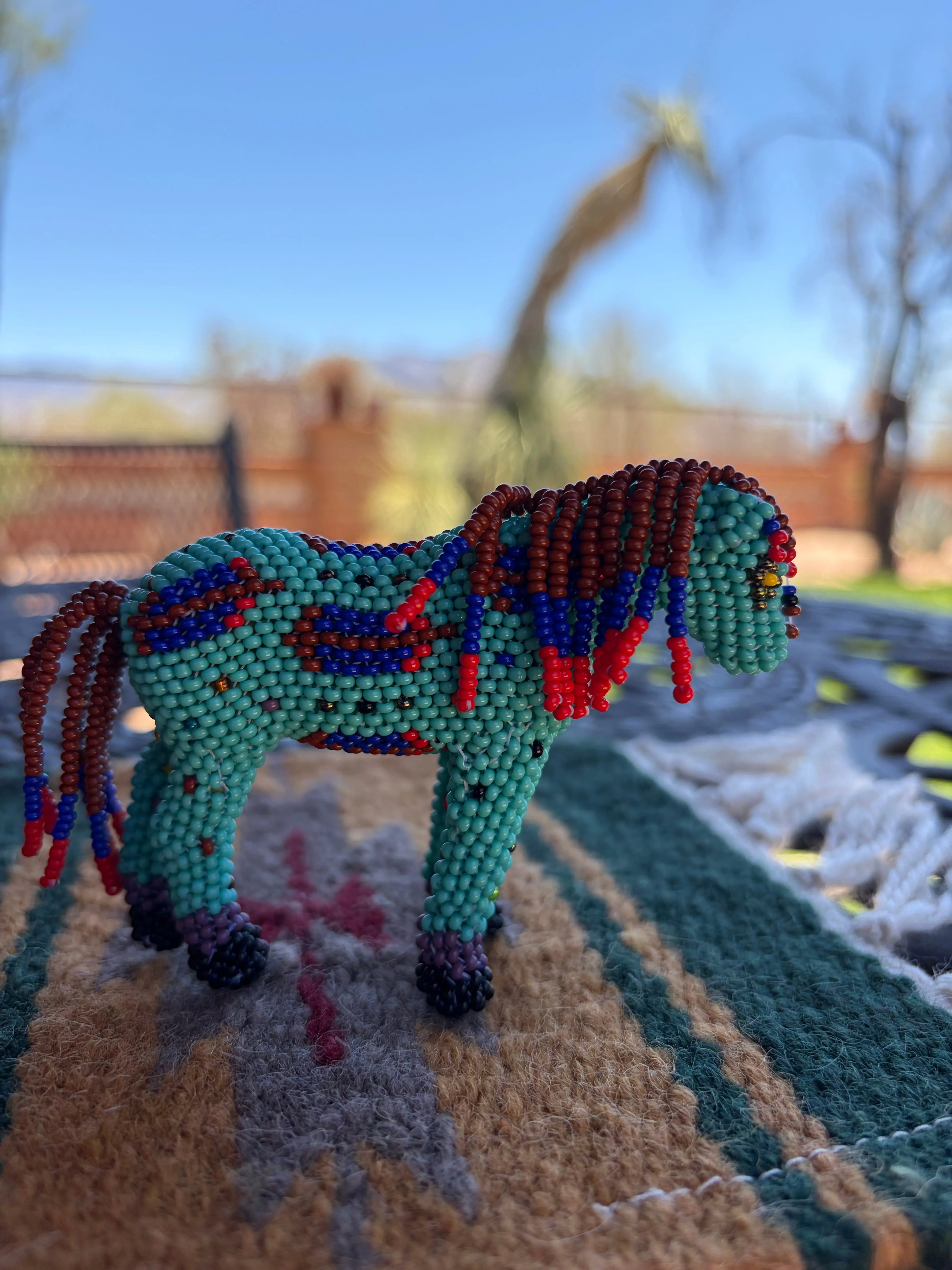 Handmade Peyote Stitched Horse Figurine- Turquoise 10