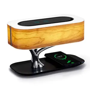 Bedside Lamp with Bluetooth Speaker and Wireless Charger, Table Lamp Desk Lamp with Sleep Mode Stepless Dimming