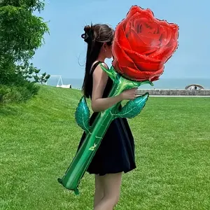 Large Rose Flower Aluminum Foil Balloon, Perfect for Mother's Day Spring Party Wedding Anniversary Valentine's Day Background Decoration