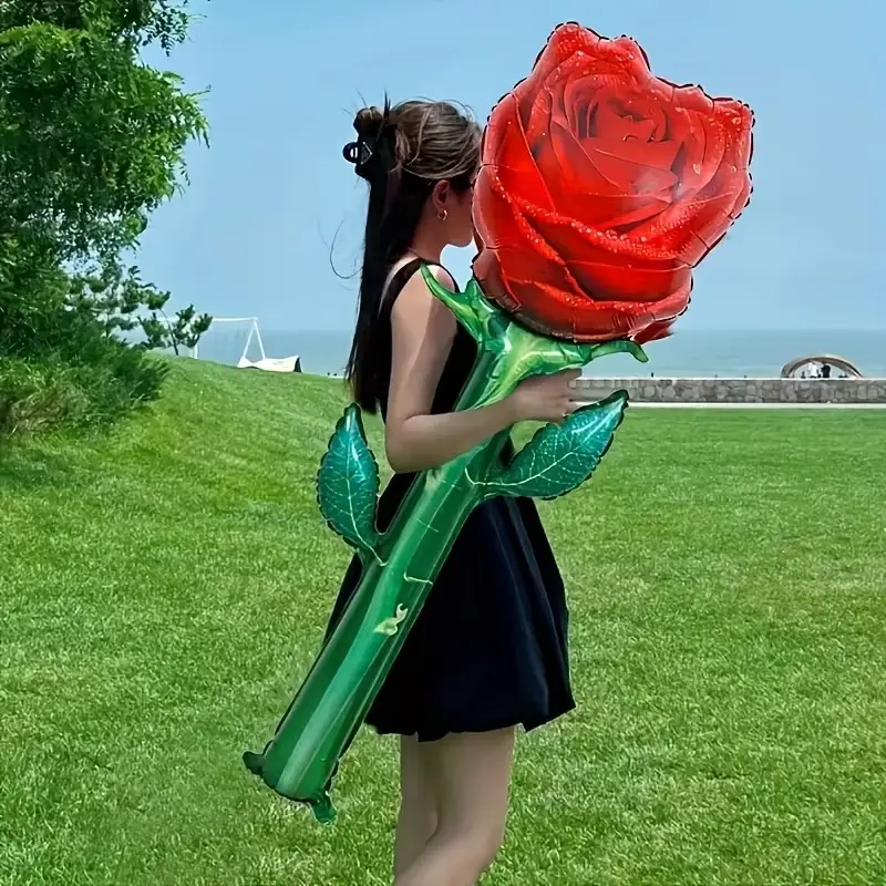 Large Rose Flower Aluminum Foil Balloon, Flower Design, Perfect for Mother's Day Spring Party Wedding Anniversary Valentine's Day Background Decoration, Party Balloons Decorations