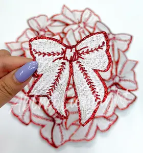 Baseball Bow Glitter Embroidery Patch