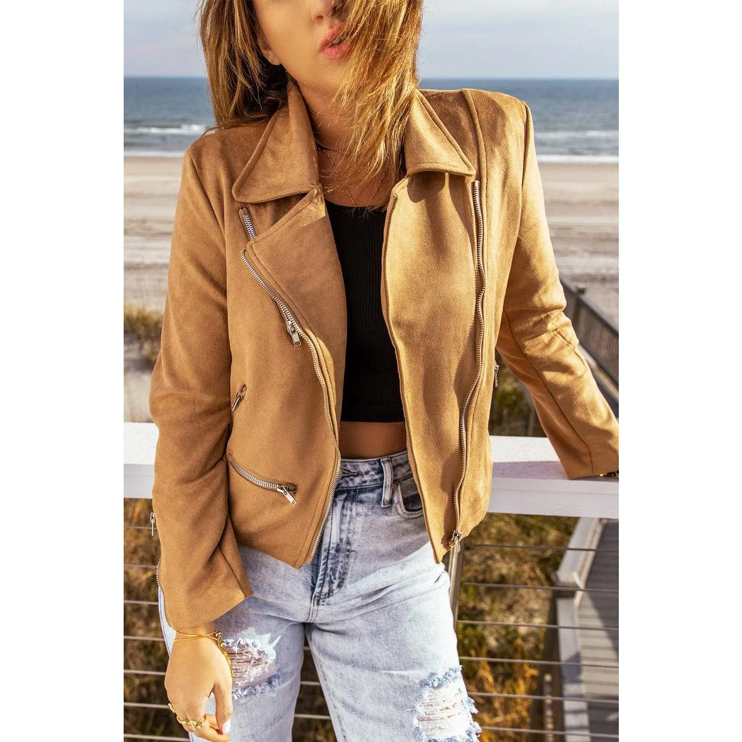 Zip-Up Suede Jacket