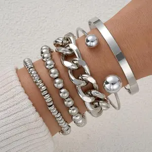 Silver 5Pcs/Set Vintage Elegant Hexagon Star Twist Design Bangle Bracelet Golden Color Hand Jewelry Gift for Special Occasions jew lery high quality fashion jewelry under 50 joyería moderna stacked bangles