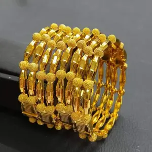 1Pcs Ethiopian Bridal Gold Color Hollow Luxury Bangles Indian Wedding Jewellery Dubai Engagement Hand Jewelry Gifts 24k New