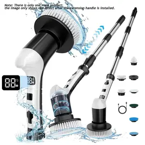 Electric Spin Scrubber with 8 Replaceable Brush Heads, Cordless Shower Scrubber, 3‑Speed Adjustable Extension Handle, 3 Speed Levels, Suitable for Bathroom, Kitchen, Toilet, Window and Pool, Cordless Power Scrubber, Home Cleaning Tool