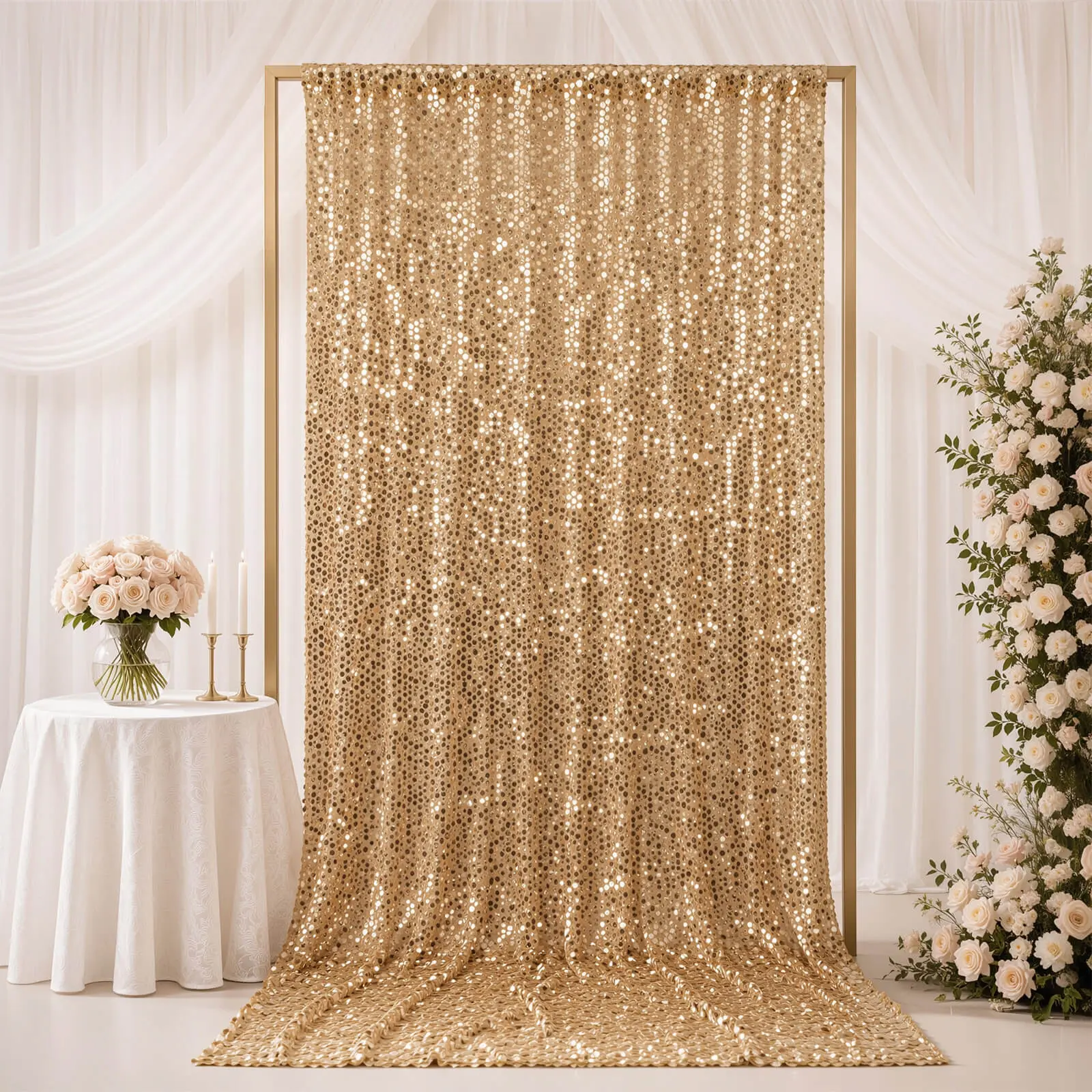 Large Payette Sequin Backdrop Curtain Gold 5ft x 12ft - Big Round Sequin Event Photography Panel with Rod Pocket