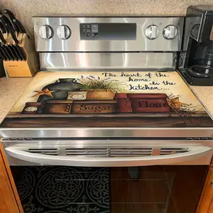 1pc 2D Flat,Extra Large Stove Top Cover - Heat-Resistant Hot Pad Suitable for Electric Stoves, Multi-Layer Surface Protector with Culinary Motifs (Sugar, Flour, Coffee Beans, Spices) - Rustic Farmhouse Stove Cover Fits Most Standard Ranges