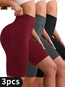 3 Pack Women's High Waisted Black Yoga Shorts with Zip Pockets | Quick-Dry Stretchy Workout Fitness Shorts | Minimalist Design
