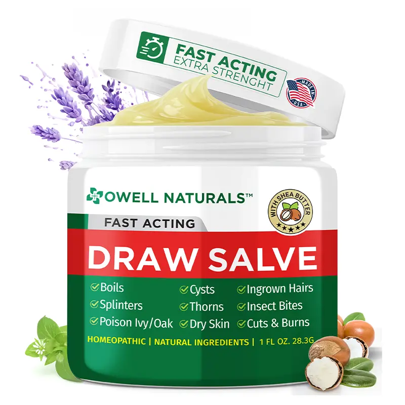 Owell Naturals Drawing Salve Ointment with Pure Shea Butter, for ingrown Hair, Boil, Splinter Remover, Bug Spider Bites, Bee Sting, Mosquito Itch, Poison Ivy, Burns & Cuts, 1 & 2 Fl Oz
