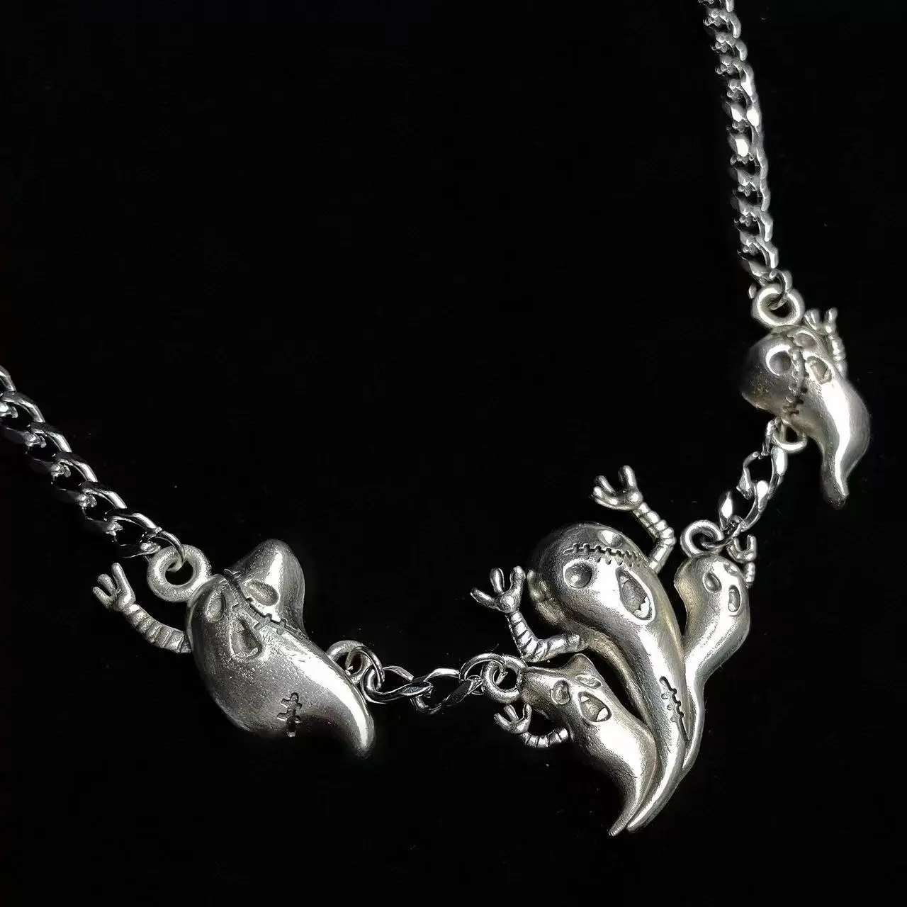 JoJo's Bizarre Adventure Metallic Jewelry Set - Metallica Ghost Charm Necklace, Bracelet, Hoop Earrings for Anime Cosplay Fans