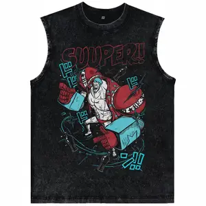 Vintage Stone Wash Cyborg Tank Top Men | Retro Mech Superhero Muscle Shirt | Heavyweight Distressed Sleeveless Tee Gym Pump Cover | Pop Art Comic Book Style Casual Streetwear Vest fathersdaygift