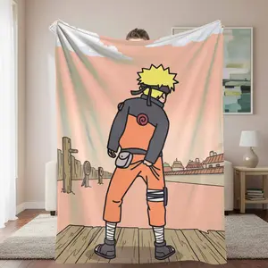 Anime Ninja Style Flannel Blanket Vibrant Manga Character Print UltraSoft Breathable Lightweight Fabric Perfect For Cozy Living Room Sofa Lounging Bedroom Bedding Decor Camping Adventures Birthday Gift For Enthusiasts.