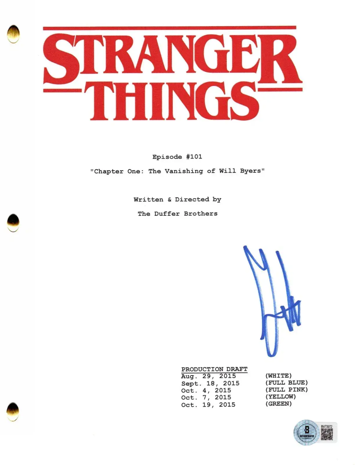 Gaten Matarazzo Authentic Autographed Stranger Things Script
