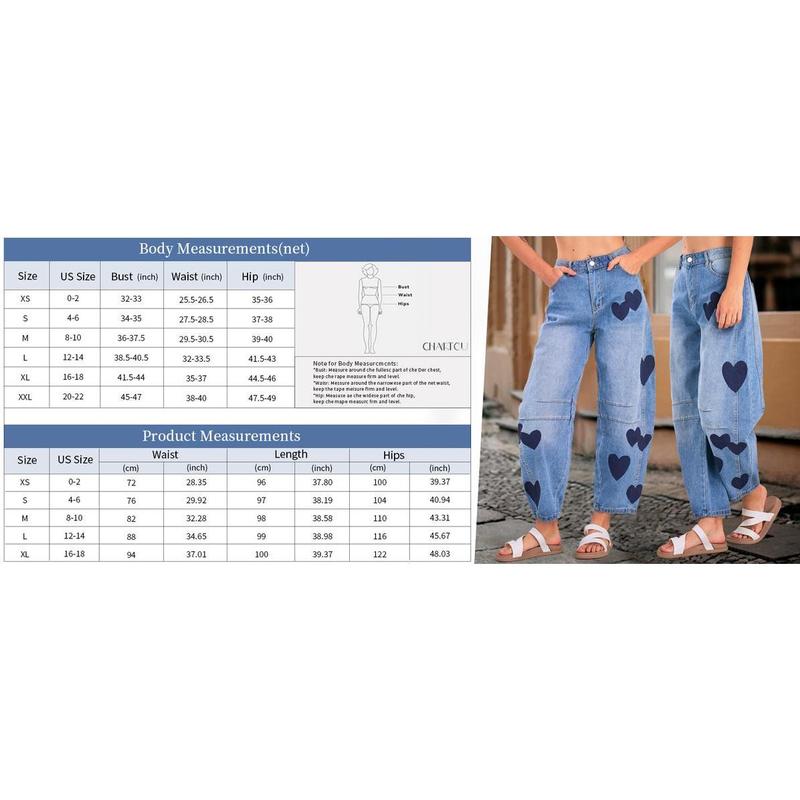 Barrel Jeans Women Wide Leg Baggy Distressed Printed Boyfriend Horseshoe Denim Pants