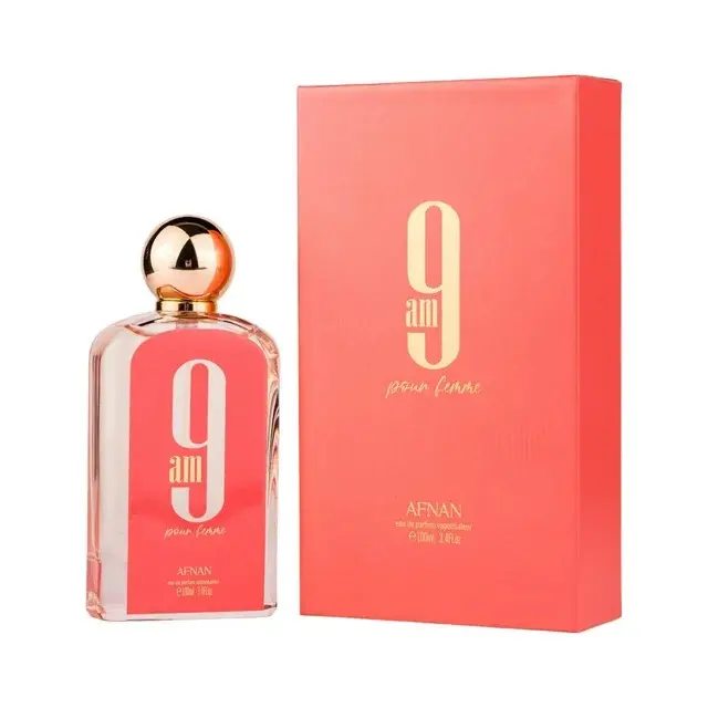 Afnan 9 AM Pour Femme Eau de Parfum Spray - 3.4 fl oz Liquid Long-Lasting Perfume for Women, Adults' Aromatic Fruity Fragrance with Citrus, Spicy, Bergamot, Amber Musk Notes, Amber Musk Fragrance, Aromatic Fragrances