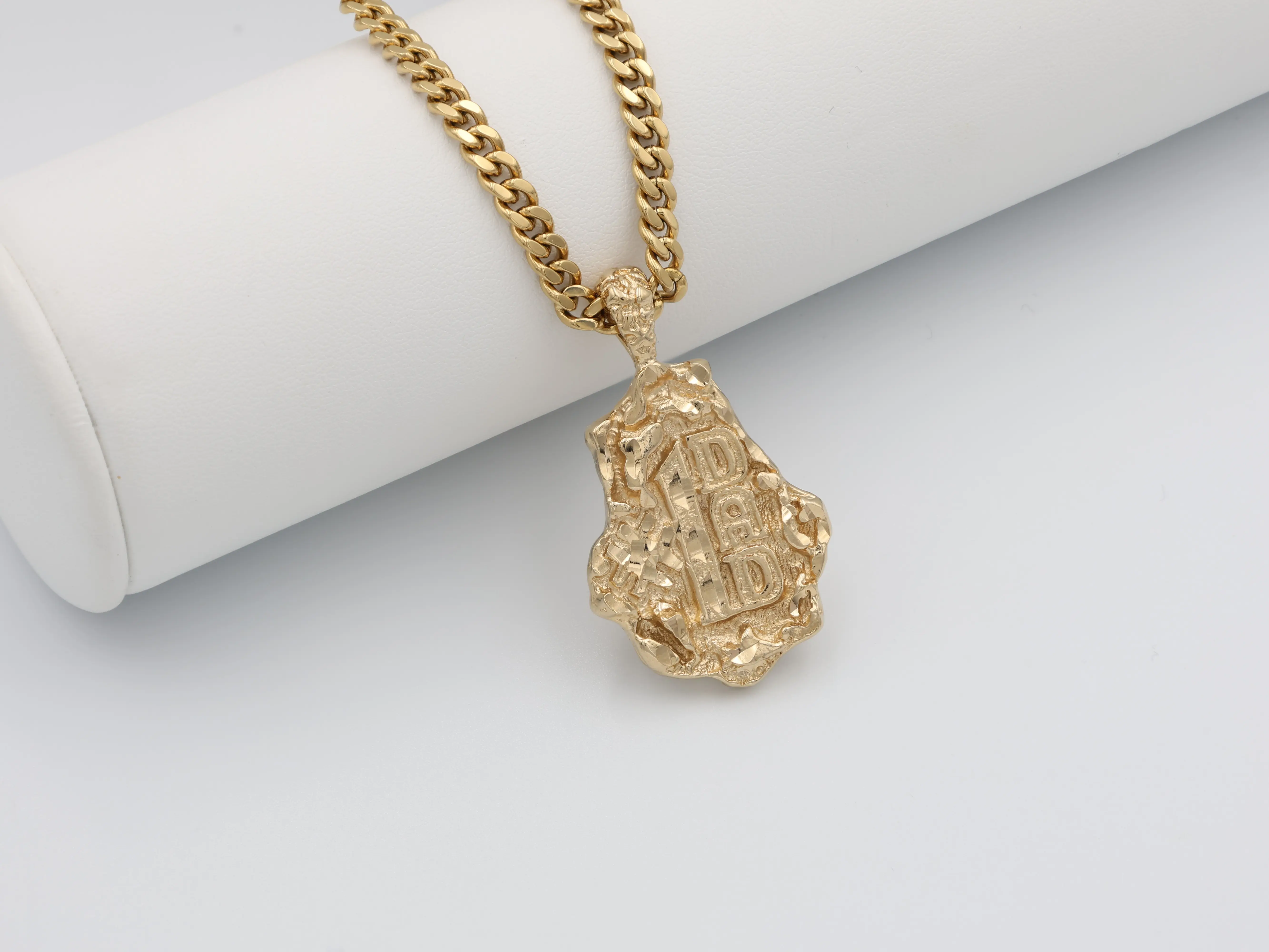 Gold Nugget Necklace, 14k Heavy Plated, 4mm Cuban Chain for Men, Number 1 Dad Pendant Lifetime Replacement Guarantee