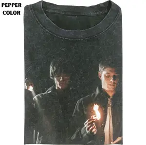 Supernatural Brothers Graphic Tee, Winchester Duo with Fire Scene Shirt, Dark Aesthetic Fan Art Shirt, Unisex Menswear Womenswear Top, Cult TV Show Style