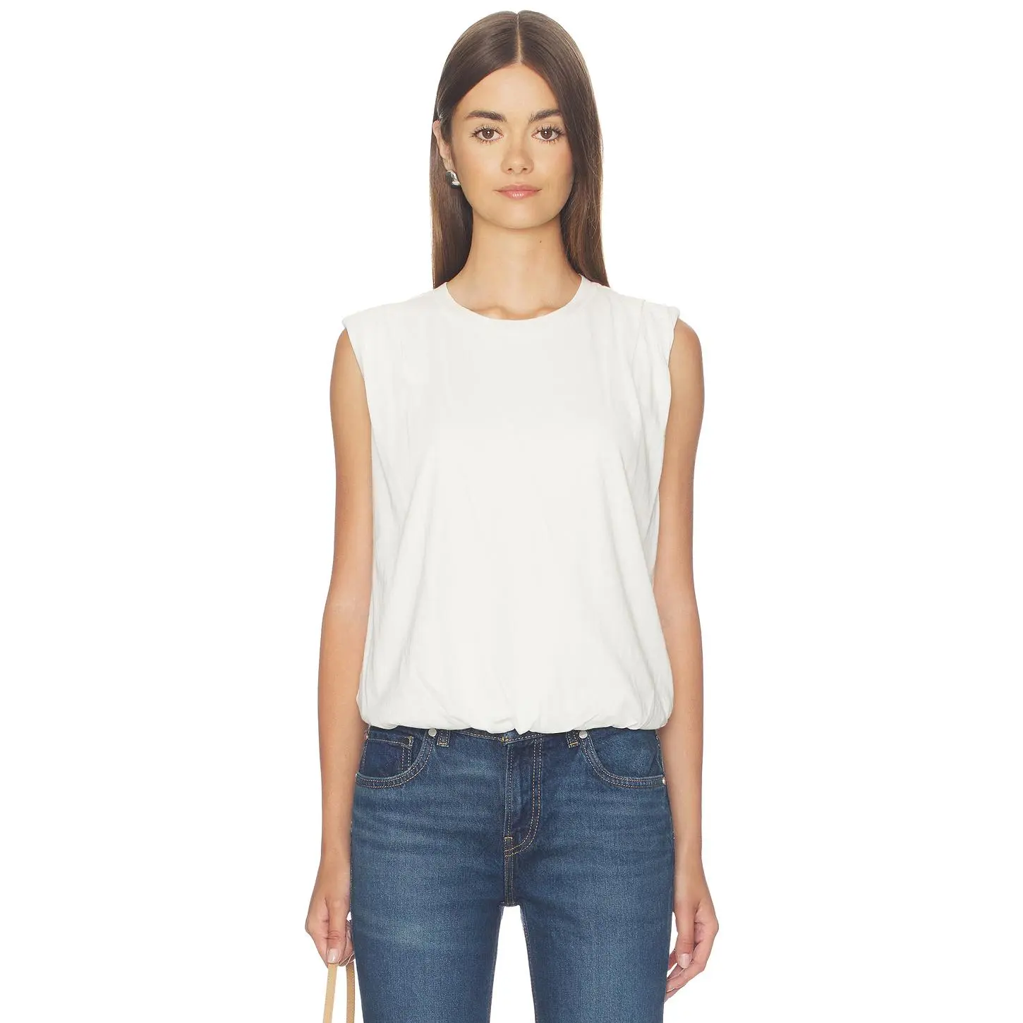 Bobi Sleveless Bubble Hem Tee in Pearl