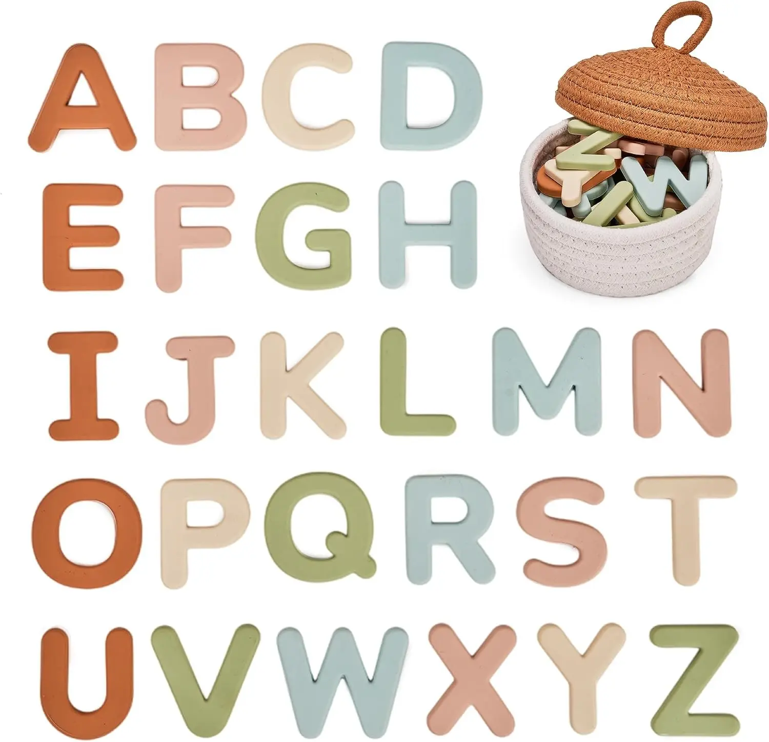 Silicone Alphabet Magnetic Letters, 26 Uppercase ABC Fridge Magnets for Toddlers & Kids 3+, Preschool Learning Refrigerator Toy Set, Birthday Gifts for Boys Girls (Muted Color)