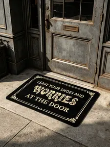 Leave Your Shoes and Worries at The Door Mat, Funny Welcome Mats for Front Door, Indoor Outdoor Entrance Doormat with Non-Slip Inside Outside Low Profile,16x24 Inch
