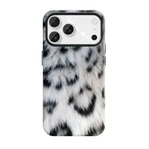 Cute Snow Leopard Phone Case for Girls Pink Shockproof Protective Cover for iPhone 17 ProMax 17Air 16Pro 15 14 13 with Leopard Texture Print Design Anti Fall