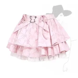 Japanese Style Lolita Sweet Y2k Mini Skirt Ruffles Elastic Waist Safety Shorts High Waist Fashion Cute Skirt Kawaii Clothing