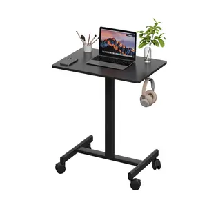 Mobile Standing Desk, Gas Spring Adjustable Height Rolling Laptop Cart with Lockable Wheels, Portable Sit Stand Workstation with Headphone Hook for Home Office, Classroom & Bedside