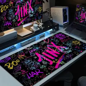 LOL JinX Arcane Mouse Pad High definition printing Computer Mousepad Office 1000x500mm 900×400mm 800×400mm 600x300mm XXL Pc Game Mousemat Non-slip Rubber Keyboard Deskmat Graffiti
