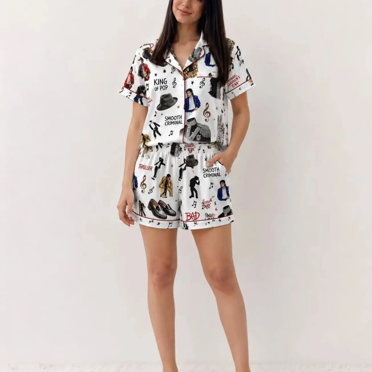 Michael J4cks0n Pajama Set Thriller Happy Halloween Short Sleeve Loungewear Comfy Casual Nightwear King Of Pop Sleepwear Fan Gift