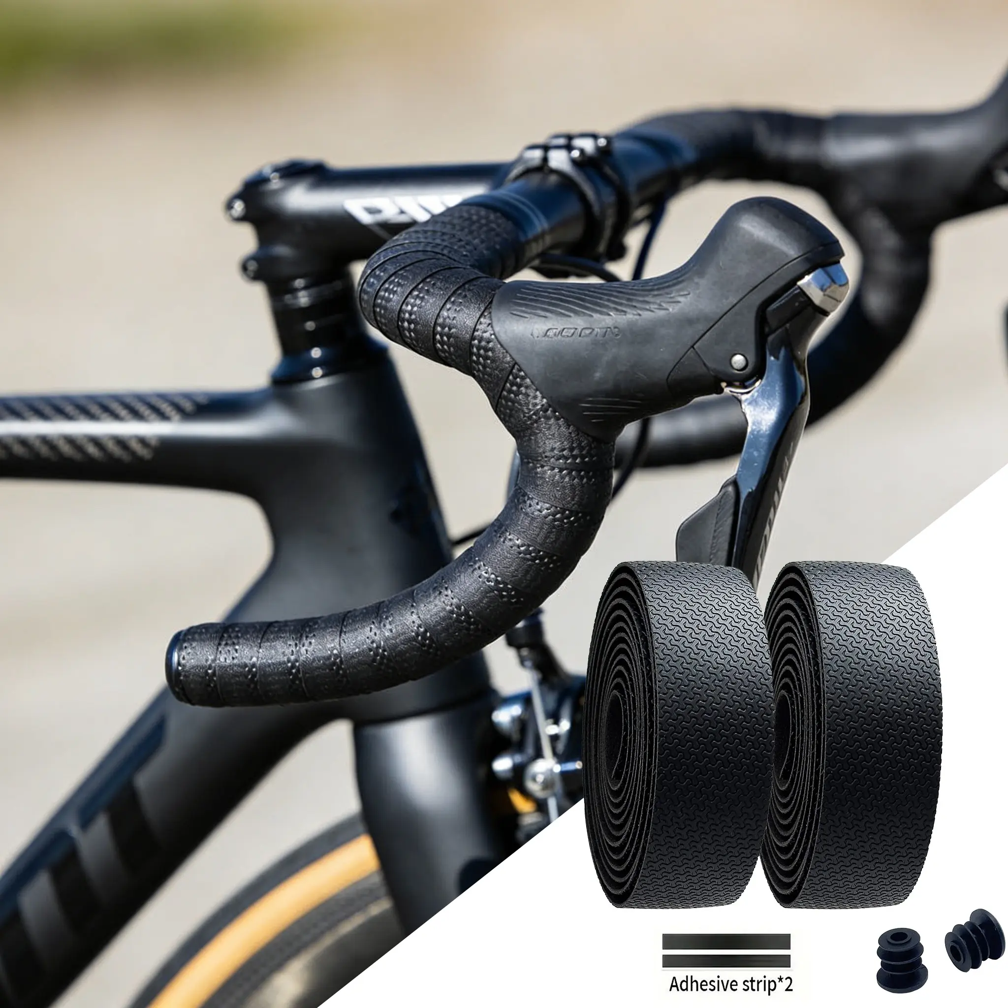 1 Pair Anti-Slip Road Bike Handlebar Tape，PU Shock Handle Bar Tape w/ Bar End Plugs Bicycle Parts Cycling Gear