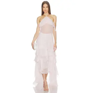 LOBA Alejandra Ruffle Gown in Baby Pink