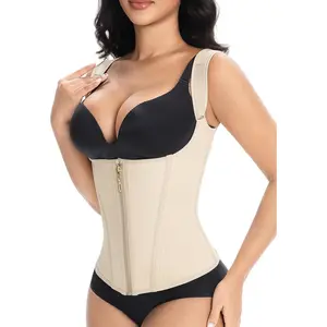 Tummy Control Body Shaper Vest for Women, U-Bust Shapewear Corset with 11 Steel Bones, 3-Row Hook & Zipper Waist Cincher, Adjustable Straps Sculpting Camisole