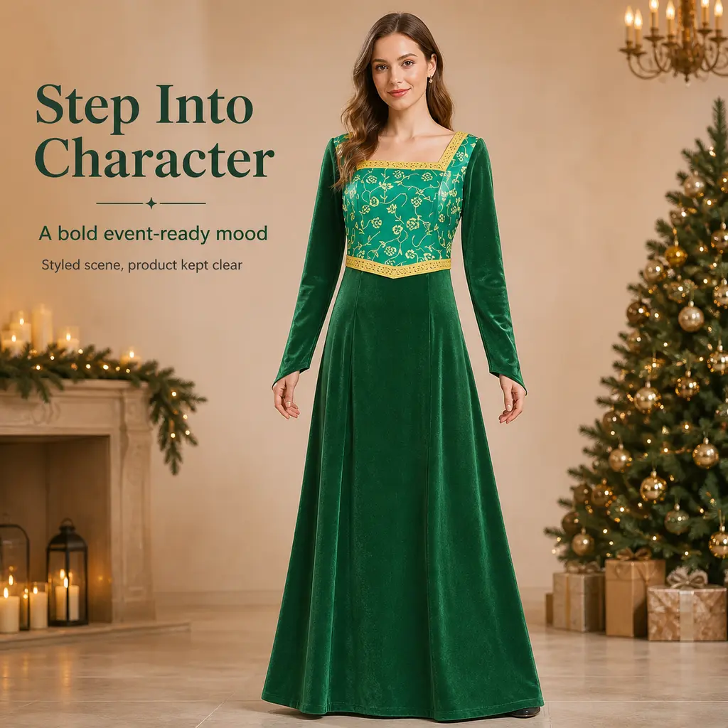Shrek cosplay costume, Princess Fiona green dress, cosplay outfit, Halloween stage performance costume