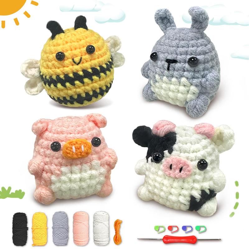 Animal Design Amigurumi Crochet Kit, 1 Set Cute Crochet Kit for Beginners, Knitted Animal Kit with Crochet Hooks, Creative Gift for Festival & Birthday Party