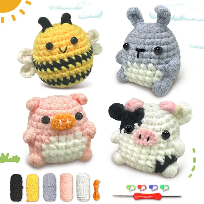 Animal Design Amigurumi Crochet Kit, 1 Set Cute Crochet Kit for Beginners, Knitted Animal Kit with Crochet Hooks, Creative Gift for Festival & Birthday Party
