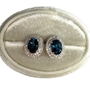 London Blue Topaz Cluster Stud Earrings 5x7mm